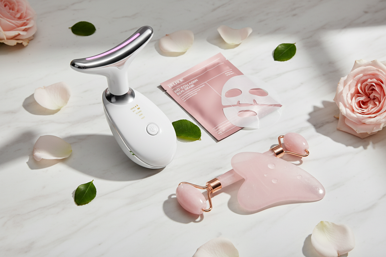 Rituel Beauté Complet - Coffret Masque Collagène, Sculpteur LED & Gua-Sha
